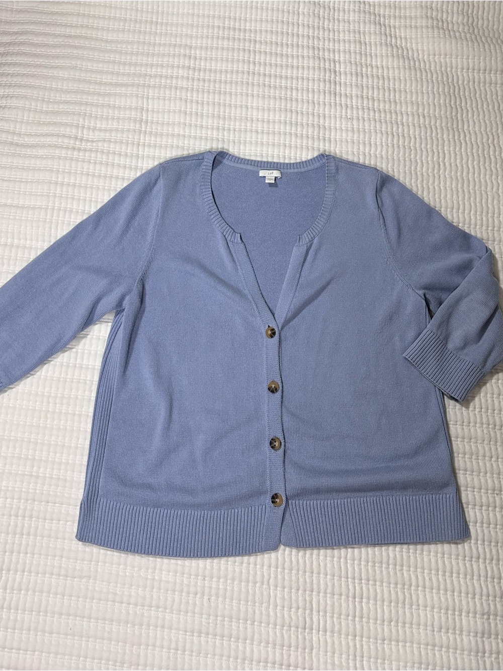 J.Jill Blue Cotton Blend Button Front Cardigan Sweater L Coastal